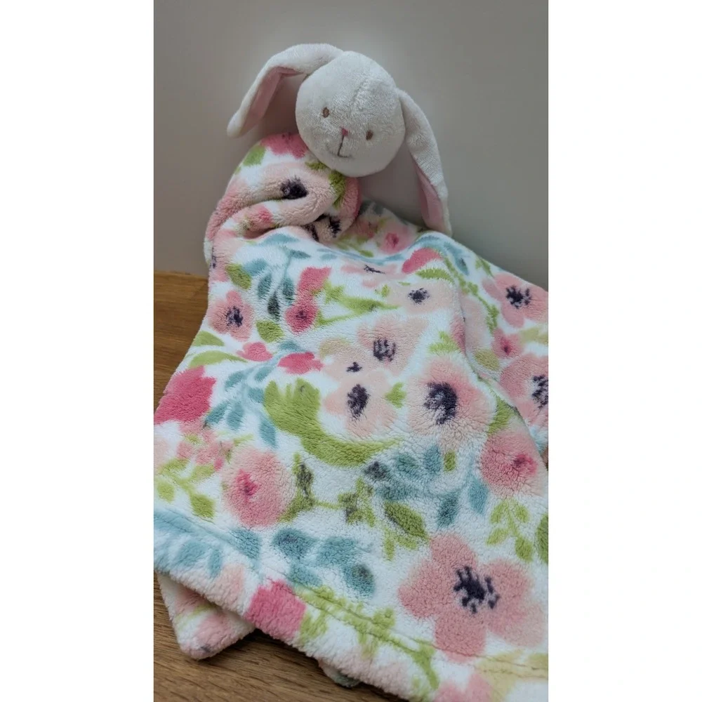 Thro Baby Large Plush Bunny Rabbit Lovey Security Blanket Pink Floral